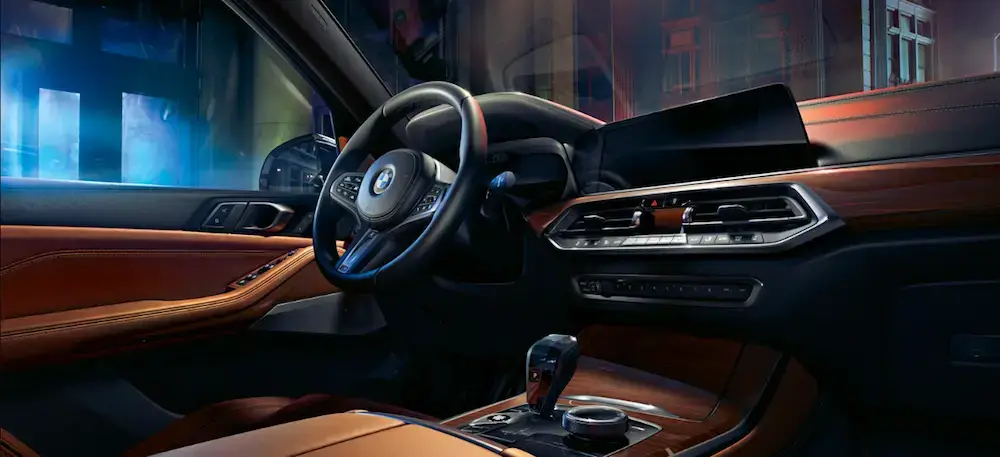 Leather interior and dashboard of a luxury car
