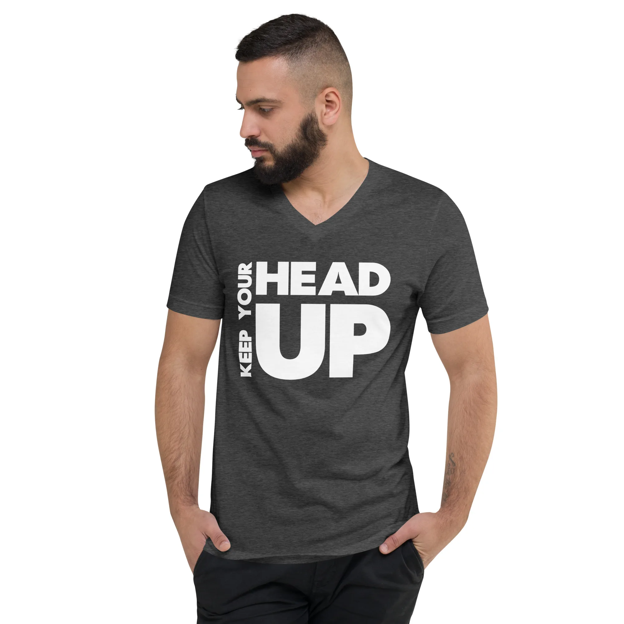 Keep Your Head Up - Unisex Short Sleeve V-Neck T-Shirt - Image 4